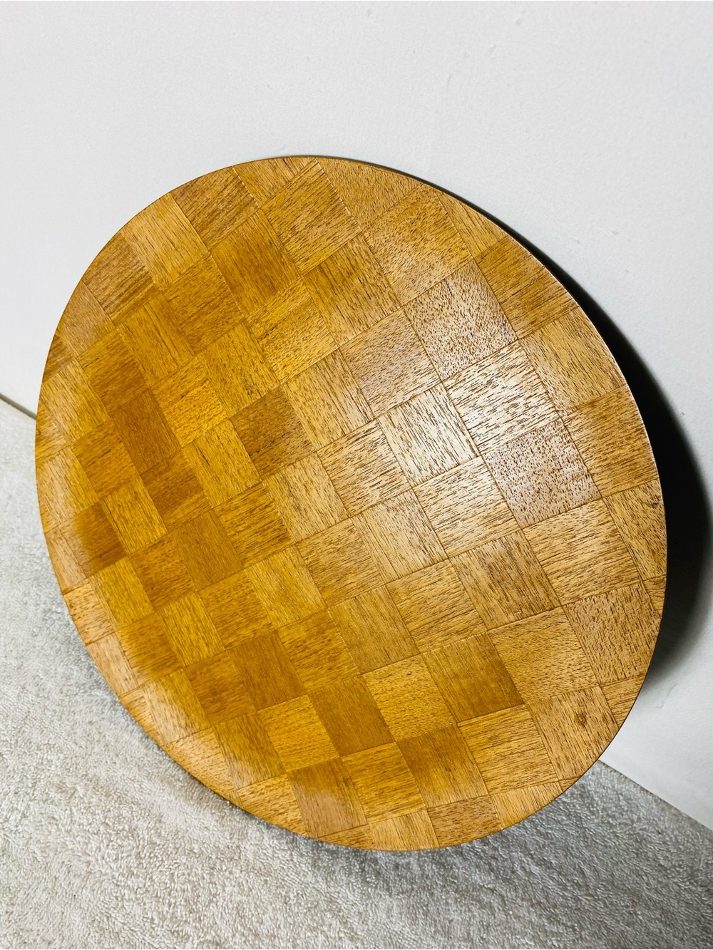 Vintage 1970s Japanese Large Round Woven Wood Serving Board Tray MCM